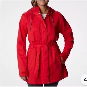 Columbia Women's Red “Pardon My Trench” Hooded Belted Rain Coat Zipped Jacket